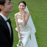French Brao-Smeared And Light Wedding Dress Bride Shoots Simple Stux High-End Feeling To Go Out Yarn Fishtail Exterior Dress Dress HZ0517