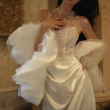 French Fish Tail Light Wedding Dress Bridal Breasts High-Level Travel Photography Small Personality Lace Wedding Morning Robe HZ0517