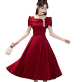 Small Wine Red Wedding Toasting Bride 2026 New Summer Engagement Dress In The Long Style Of French Evening Dress HZ0517