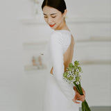 Sexy Bare Back Light Wedding Dress Simple Sleeve Long Sleeve Out Dress Maid Wedding Bridal Wedding Dress HZ0517