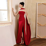 Red Toaster Hanging Neck High-End Feeld With The Frontal Fecrowomanry Femininity High-End Niche Banquet Engagement Dress Dress HZ0517