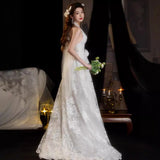 Hanging Neck Lace Light Wedding Dress Sen Series Super Fairy Out Of The Back Of The Back Of The Light Yarn Welcome Outdoor Wedding Wedding Wedding Morning Robe HZ0517