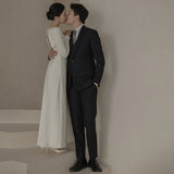 French Light Wedding Dress 2026 Summer Simple Hepburn Long Sleeves Cover The Arms White Fascling Back Dress HZ0517
