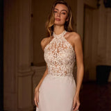 Hanging Neck Lace Wedding Dress 2026 Spring New French Temperament Tail Dress Bride Go Out To Yarn Welcome Yarn HZ0517