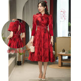 Cheongsam Improved Toasting Bridal Wine Red Engagement Wedding Chinese Style Small Style Banquet Dress HZ0517