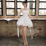 French Brao-Smeared Wedding Dress Bride Small Simple Temperament With A White Short Engagement Birthday Dress Dress HZ0517