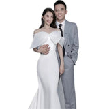 French Light Wedding Bow Bow Shoulder Dress Simple Travel Ultra-Fairy Fishtail Dress Korean Welcome Yarn HZ0517