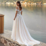 One-Word Shoulder Wedding Dress 2026 New Simple A-Word Slim Fishtail Travel Shot Small Tail Soft Yarn Thin HZ0517