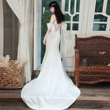 White Evening Dress 2026 New High-End Fish Tail Go Out Of The Yarn Studio Photo Small Welcome Photo Wedding Dress HZ0517