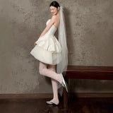 French Light Wedding Dress Small Simple Niche Scarves Small White Skirt Short Go Out Yarn And Yarn Noodle Engagement Dress HZ0517
