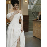 One-Word Shoulder Light Wedding Dress 2026 Spring New French Small Fashion Trend Travel Bride Welcome Yarn HZ0517