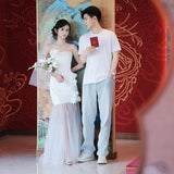 Smear The Breast Light Wedding Street Shooting Senior Sense Certificate Registration Small Man Temperament Simple Welcome Door Yarn Engagement Dress HZ0517