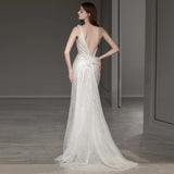 French Light Wedding Dress New Sen System Super Fairy Fine Flash Bride Wedding Yarn Temperament Sexy Bare Back Fishtail Dress HZ0517