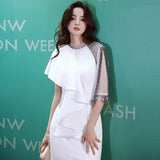 White Annual High-End Evening Dress Famous Banquet Temperament Small Small High-End Fish Tail Autumn And Winter Host Dress HZ0517
