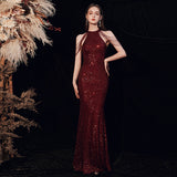 Fishtail Evening Dress New Banquet Sexy Hanging Neck Su Sequin Host Long Dresses HZ0517