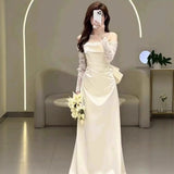 French-Style Fasley-Faced Shoulder-To-Shoulder Lace Long-Sleeved Dress High-Grade Sense Of Niche Temperament Simple Evening Dress HZ0517