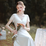 French-Style Silk Dress 2026 New Bridal Simple V-Neck Card Small White Dress Lace Welcome Dress HZ0517