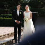 Elegant Fishtail Wedding Dress Simple Word Collar Lint Dress Lawn Wedding Yarn Small Tail Temperament Light Wedding Dress HZ0517