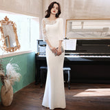 Fishtail Evening Dress Women's Autumn Banquet High-End Temperament Host Light Luxury Long White Dress HZ0517