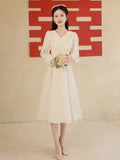 White Evening Dress Woman Certificate Small White Dress French Light Luxury Small Engagement Dress Long-Sleeved Doll Necktrograde HZ0517