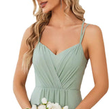 Elegant Evening Dress V-Deleted Long Dresse 2026 New Chiffon Folding Mint Green Bite Dress HZ0517