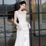 French-Style Seduced Light Wedding Dress Bride's High-End Engagement Dress Banquet Temperament Certificate Small White Dress Simple Go Out Yarn HZ0517