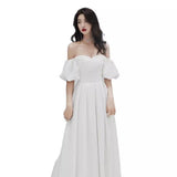White Dress Woman 2026 New Banquet Temperament Long Dress Party Shoulder Brag Evening Dress HZ0517