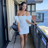 Word Shoulder Dress 2026 Spring New Fashion Personality Birthday Party Banquet Annual Short Dress HZ0517