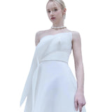 French-Style Densate Light Wedding Dress Light Luxury Niche Tective Bosom Simple White Welcome Dress Bride Go Out Yarn HZ0517