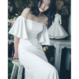 Light Wedding Dress Sen Bride Wedding 2026 New Simple Shoulder Fishtail French Hepburn Wind Trip To Shoot The Yarn HZ0517