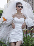 Photography Theme Dress Couple Dressed In White Bag Big Bubble Sleeves Brawn Fashion Personality Wedding Photography HZ0517
