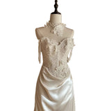 French Light Wedding Bridal Fishtail Fascilled Yarn High-End Light Lace Densate Evening Dress HZ0517