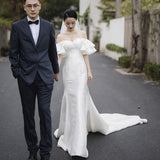 Light Wedding Dress 2026 New Bride Go Out Yarn Travel Shooting Fantasy Super Fairy-Faced Fishtail Dress HZ0517