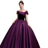 Purple One-Word Shoulder-To-Night Dress Light Luxury High-End Retro Dance Art Exam Adult Dress Temperament Niche HZ0517
