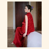 Evening Dress New Chinese Red Engagement Tour To Get The Bride Dinner Toast Long Sleeveless National Style Dress HZ0517
