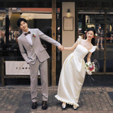 French Word Shoulder Light Wedding Dress Small Bride With A White Simplicity Certificate Registration Small White Dress HZ0517