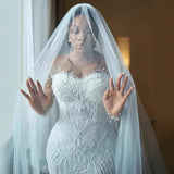 New Long-Sleeved Wedding Dress African Luxury Mermaid Bridal Dress Lace Large Size Dress Lady HZ0517