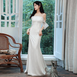 White Evening Dress Fishtail Light Wedding Dress 2026 New Winter Light Luxury Lady Dress Bride Toast Dress HZ0517