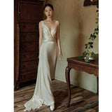 French Retro Light Wedding Dress 2026 Spring New White Thin Simple Travel Welcome Korean Feeling Fishtail Dress HZ0517