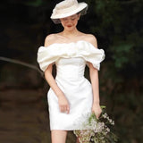 A Word Shoulder White Dress High-End Small Small Short Dress Certificate Small White Dress Small Dress Small Dress Small Dress Can Wear Daily HZ0517