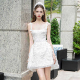 White Evening Dress Banquet Temperament Famous Birthday Slings Daily Small White Dress Short Travel Photo Wedding Dress HZ0517