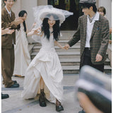 One-Word Shoulder Light Wedding Dress 2026 Spring New French Fashion Trend Small Man Welcome Small Tail Yarn HZ0517