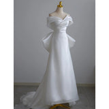 One-Word Shoulder-To-Shoulder Wedding Dress 2026 Spring New Bridal License Small Dress Fishtail Den?Ry Fashion Outdoor Yarn HZ0517