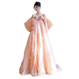 One-Word Shoulder Pink Morning Gown Woman Super Xiansen Bow Bridal Engagement Dress Dress High-End Light Luxury Adult Dress HZ0517