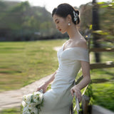 Fishtail Light Wedding Dress Super Xiansen Outdoor Wedding Bride Welcome To Go Out To Wear Simple Vertewn Shoulder Evening Dress HZ0517
