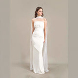 White Light Wedding Dress Sling Pure Color Simple Fishtail Engagement Evening Dress French Temperament Dress HZ0517
