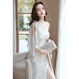 One-Shoulder Evening Dress Dress 2026 Banquet Squins Sexy High-End Feeling Small Flashing Adult Dinner Fishtail Dress Dress HZ0517