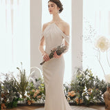 Light Wedding Dress 2026 New Simple White Dingy French Hanging Neck Fish Tail Shooting Yarn HZ0517