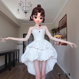 Birthday Party Dress Dress Light Luxury Niche Temperament Bare Back White Poneng Sling Light Wedding Dress HZ0517