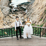 Light Wedding Dress Patted On The Chest Before The Short After The Longen Line Outdoor Lawn Wedding Bridal Simple Light Wedding Dress HZ0517